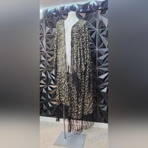 Free People Black and Gold Sequin Fringe Duster